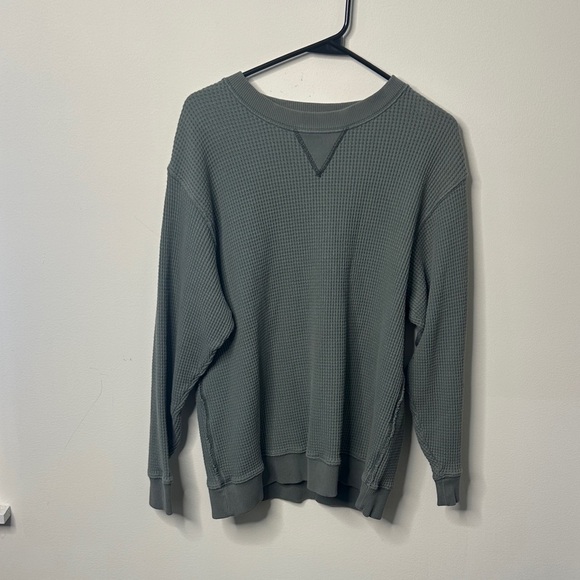 aerie Tops - Aerie Grey Green Waffle Knit Crewneck